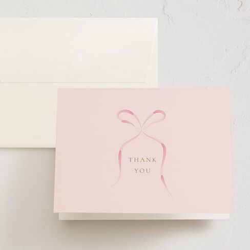 Minted Thank You Cards 10 - حزمة ، شكرًا لك على الأظرف ، البطاقة الفارغة ، القوس الوردي والتصميم المخطط ، دش الطفل ، أمي جديدة ، معمودية وتعميد ، ورقة فاخرة ، صممها فنانون مستقلون in Kuwait