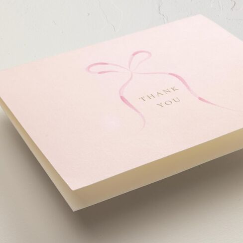 Minted Thank You Cards 10 - حزمة ، شكرًا لك على الأظرف ، البطاقة الفارغة ، القوس الوردي والتصميم المخطط ، دش الطفل ، أمي جديدة ، معمودية وتعميد ، ورقة فاخرة ، صممها فنانون مستقلون in Kuwait