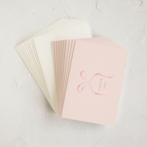 Minted Thank You Cards 10 - حزمة ، شكرًا لك على الأظرف ، البطاقة الفارغة ، القوس الوردي والتصميم المخطط ، دش الطفل ، أمي جديدة ، معمودية وتعميد ، ورقة فاخرة ، صممها فنانون مستقلون in Kuwait