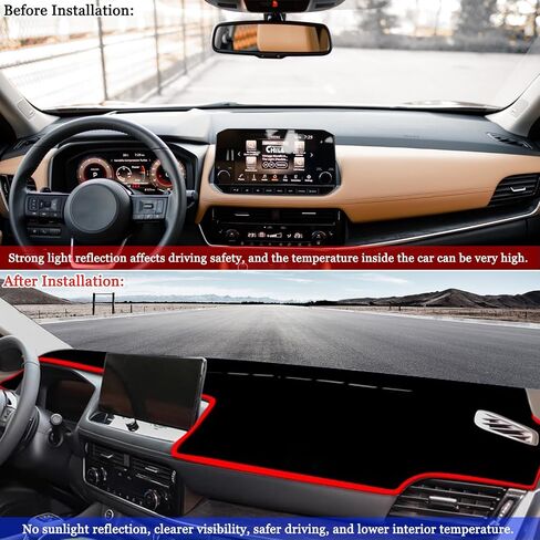 Blazeray Dashboard Cover Mat Pad Carpet Custom Fit for Nissan Rogue 2021-2024 Accessories Anti-Skid Center Console Protector (Red Edge, Polyester) in Kuwait