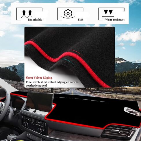 Blazeray Dashboard Cover Mat Pad Carpet Custom Fit for Nissan Rogue 2021-2024 Accessories Anti-Skid Center Console Protector (Red Edge, Polyester) in Kuwait
