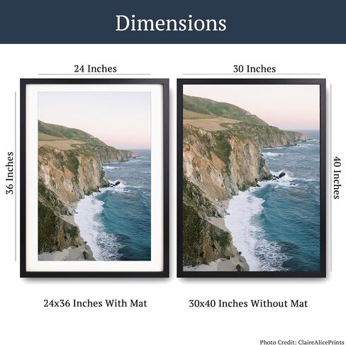 Premium Black Wood Picture Frame 30x40 Matted to 24x36 - Pick Your Size and Color in Kuwait