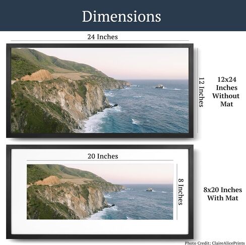 Premium Black Wood Picture Frame 30x40 Matted to 24x36 - Pick Your Size and Color in Kuwait