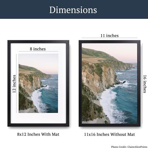 Premium Black Wood Picture Frame 30x40 Matted to 24x36 - Pick Your Size and Color in Kuwait