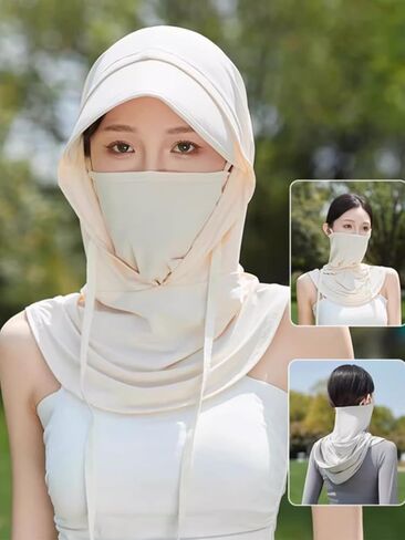 تبريد Balaclava Sun UV Contrecting قناع تنفس الرأس الكامل غطاء الوجه الحريري 3in1 قناع الوجه هود للنساء الرجال in Kuwait