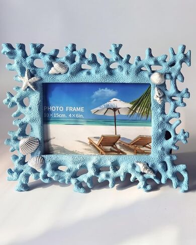 Elegant White 4x6 Photo Frame - Elegant Resin Design with Coral Shell Detail, Versatile Tabletop or Wall Mount, Perfect for Wedding Gifts & Home Decor in Saudi Arabia