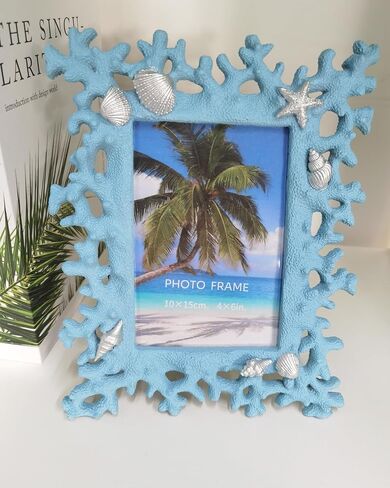 Elegant White 4x6 Photo Frame - Elegant Resin Design with Coral Shell Detail, Versatile Tabletop or Wall Mount, Perfect for Wedding Gifts & Home Decor in Saudi Arabia