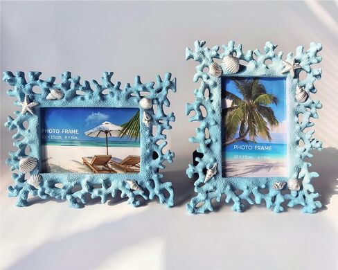 Elegant White 4x6 Photo Frame - Elegant Resin Design with Coral Shell Detail, Versatile Tabletop or Wall Mount, Perfect for Wedding Gifts & Home Decor in Saudi Arabia