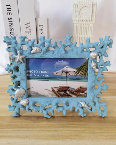 Elegant White 4x6 Photo Frame - Elegant Resin Design with Coral Shell Detail, Versatile Tabletop or Wall Mount, Perfect for Wedding Gifts & Home Decor in Saudi Arabia