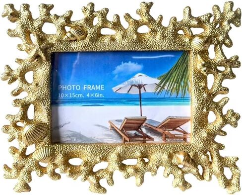 Elegant White 4x6 Photo Frame - Elegant Resin Design with Coral Shell Detail, Versatile Tabletop or Wall Mount, Perfect for Wedding Gifts & Home Decor in Saudi Arabia