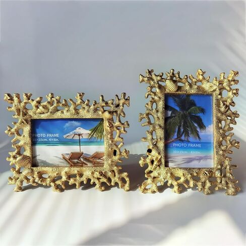 Elegant White 4x6 Photo Frame - Elegant Resin Design with Coral Shell Detail, Versatile Tabletop or Wall Mount, Perfect for Wedding Gifts & Home Decor in Saudi Arabia