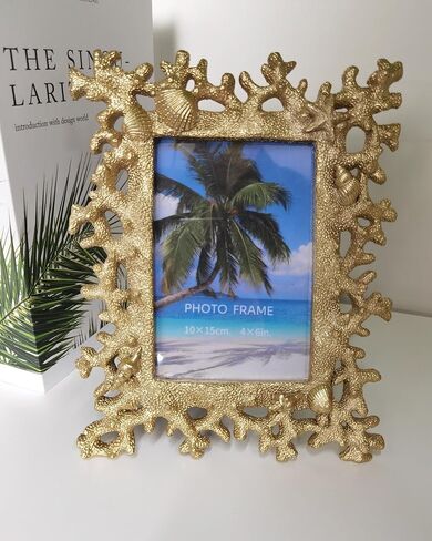 Elegant White 4x6 Photo Frame - Elegant Resin Design with Coral Shell Detail, Versatile Tabletop or Wall Mount, Perfect for Wedding Gifts & Home Decor in Saudi Arabia