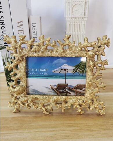 Elegant White 4x6 Photo Frame - Elegant Resin Design with Coral Shell Detail, Versatile Tabletop or Wall Mount, Perfect for Wedding Gifts & Home Decor in Saudi Arabia