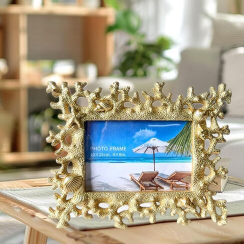 Elegant White 4x6 Photo Frame - Elegant Resin Design with Coral Shell Detail, Versatile Tabletop or Wall Mount, Perfect for Wedding Gifts & Home Decor in Saudi Arabia
