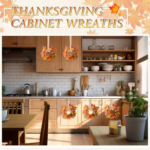 Hoteam 6 PCS Fall Mini Wreath عيد الشكر أكاليل خزانة المطبخ مع الشريط القوس القيقب الخريف الزائد المزرعة الصغيرة مزرعة الزخرفة إكليل لنافذة جدار الباب الأمامي (Dahlia) in Saudi Arabia
