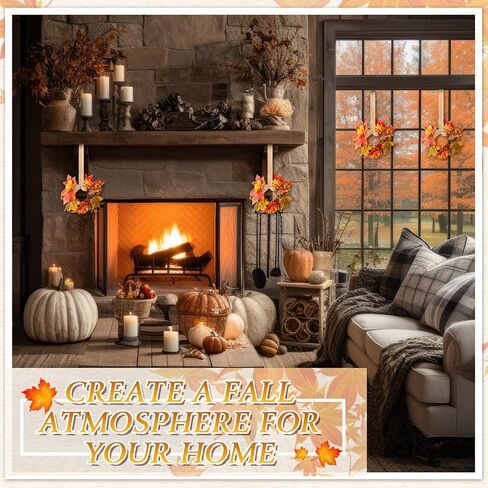 Hoteam 6 PCS Fall Mini Wreath عيد الشكر أكاليل خزانة المطبخ مع الشريط القوس القيقب الخريف الزائد المزرعة الصغيرة مزرعة الزخرفة إكليل لنافذة جدار الباب الأمامي (Dahlia) in Saudi Arabia