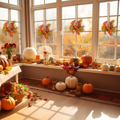 Hoteam 6 PCS Fall Mini Wreath عيد الشكر أكاليل خزانة المطبخ مع الشريط القوس القيقب الخريف الزائد المزرعة الصغيرة مزرعة الزخرفة إكليل لنافذة جدار الباب الأمامي (Dahlia) in Saudi Arabia