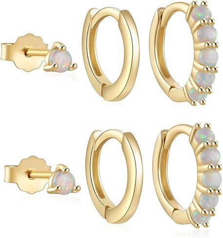 Opal Gold Earrings Set for Women Trendy Stud Earring Opal Huggie Earrings Stacks Small Hoop Earring 14k Plated Opals Jewelry Birthday Gifts for Women Mom Her in Saudi Arabia
