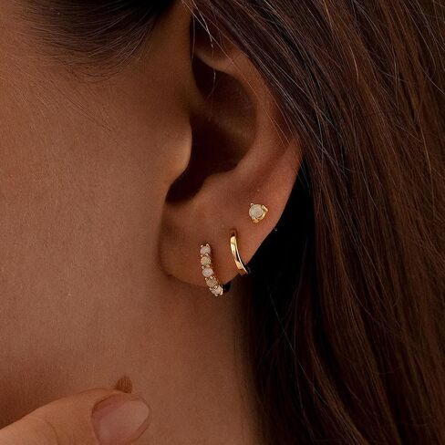 Opal Gold Earrings Set for Women Trendy Stud Earring Opal Huggie Earrings Stacks Small Hoop Earring 14k Plated Opals Jewelry Birthday Gifts for Women Mom Her in Saudi Arabia