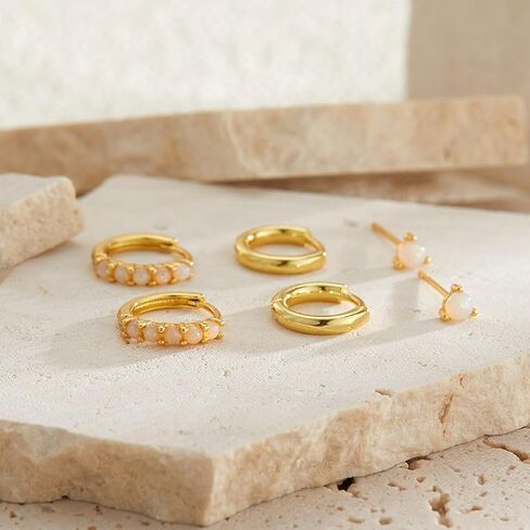Opal Gold Earrings Set for Women Trendy Stud Earring Opal Huggie Earrings Stacks Small Hoop Earring 14k Plated Opals Jewelry Birthday Gifts for Women Mom Her in Saudi Arabia