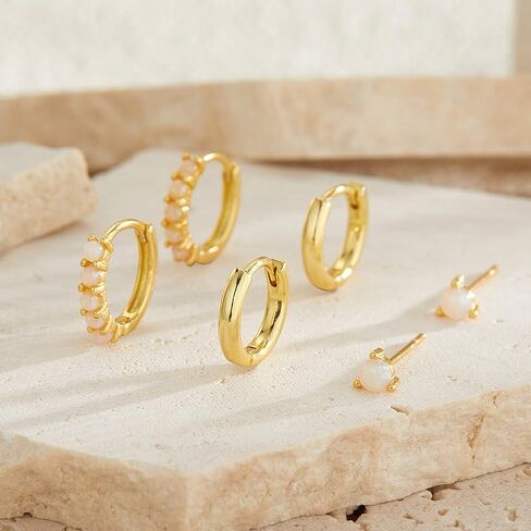 Opal Gold Earrings Set for Women Trendy Stud Earring Opal Huggie Earrings Stacks Small Hoop Earring 14k Plated Opals Jewelry Birthday Gifts for Women Mom Her in Saudi Arabia