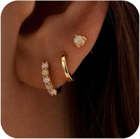 Opal Gold Earrings Set for Women Trendy Stud Earring Opal Huggie Earrings Stacks Small Hoop Earring 14k Plated Opals Jewelry Birthday Gifts for Women Mom Her in Saudi Arabia