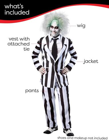 Rubies Men's Beetlejuice Grand Heritage Costume Shirt ، سترة ، سروال ، ربطة عنق وشوكة in Saudi Arabia