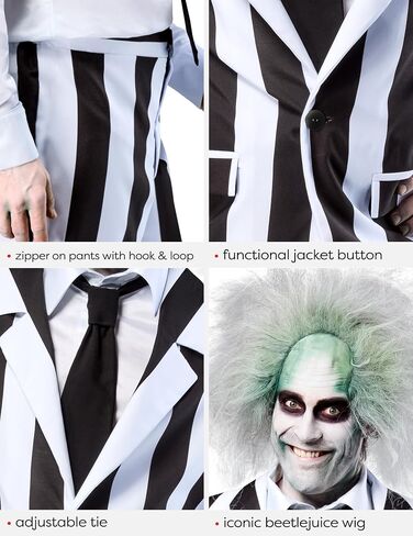 Rubies Men's Beetlejuice Grand Heritage Costume Shirt ، سترة ، سروال ، ربطة عنق وشوكة in Saudi Arabia