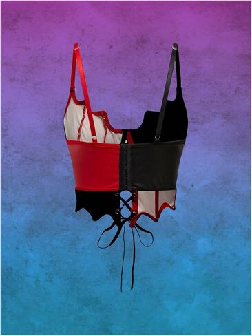 WDIRARA Women's Colorblock Pu Leather Cami Sleeveless Lace Up Camisole Asymmetrical Hem Crop Top in Saudi Arabia