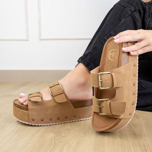 Makers Shoes - NINA 1 - Platform Double Buckle Sandals with Cork Footbed in Kuwait