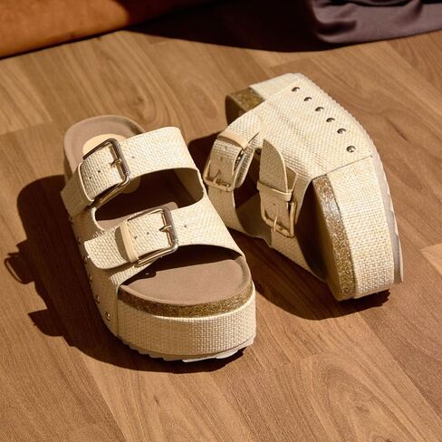 Makers Shoes - NINA 1 - Platform Double Buckle Sandals with Cork Footbed in Kuwait