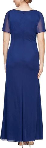 Alex Evenings Women's Long Surplice Neckline Mother of The Bride Dress with Flutter Sleeves and Hip Embellishment in Saudi Arabia