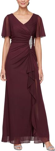 Alex Evenings Women's Long Surplice Neckline Mother of The Bride Dress with Flutter Sleeves and Hip Embellishment in Saudi Arabia