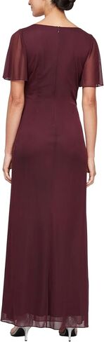 Alex Evenings Women's Long Surplice Neckline Mother of The Bride Dress with Flutter Sleeves and Hip Embellishment in Saudi Arabia