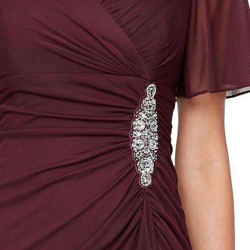 Alex Evenings Women's Long Surplice Neckline Mother of The Bride Dress with Flutter Sleeves and Hip Embellishment in Saudi Arabia