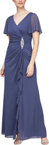 Alex Evenings Women's Long Surplice Neckline Mother of The Bride Dress with Flutter Sleeves and Hip Embellishment in Saudi Arabia