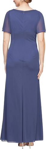 Alex Evenings Women's Long Surplice Neckline Mother of The Bride Dress with Flutter Sleeves and Hip Embellishment in Saudi Arabia