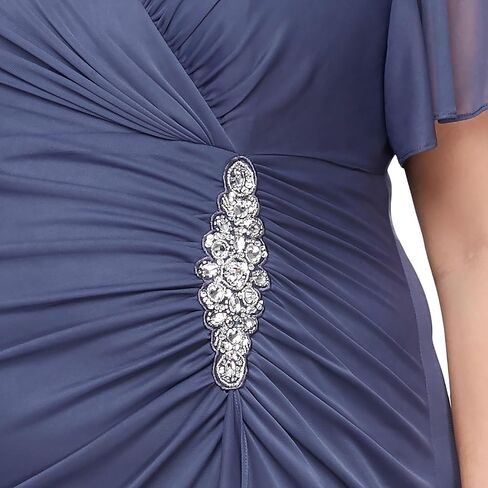 Alex Evenings Women's Long Surplice Neckline Mother of The Bride Dress with Flutter Sleeves and Hip Embellishment in Saudi Arabia