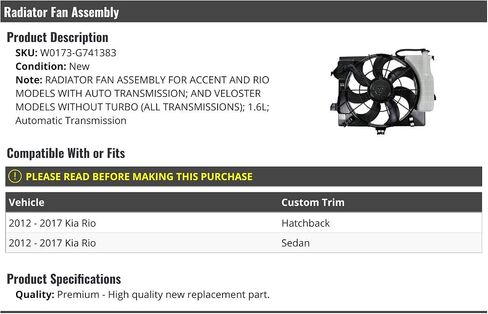 Radiator Fan Assembly with Overflow Tank - Compatible with 2012-2017 Kia Rio 1.6L with Automatic Transmission in Saudi Arabia