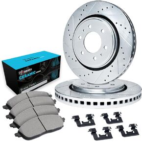 R1 Concepts Front Brake Kit For 1995-2002 Toyota 4Runner, 1995-2004 Toyota Tacoma| Drilled Slotted Brake Rotors| Ceramic Brake Pads and Rotors Kit| Hardware included in Kuwait