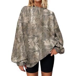 Camo Sweatshirt Women Oversized Graphic Maple Leaf Print Crewneck Sweatshirts Long Sleeve Fall Winter Camo Hoodies in Kuwait