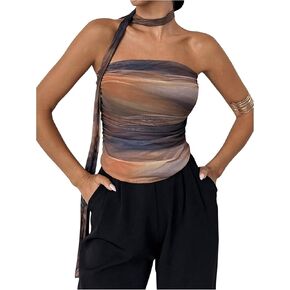 Milumia نساء ربطة الصبغة أنبوب TOP Y2K RUCHED BACKLING BANDEAU مع وشاح in Kuwait