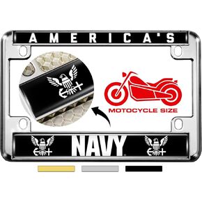 [Officially Licensed Product] - Motorcycle Metal License Plate Frame with America's Navy Design - Gold, b/w in Kuwait