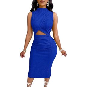 Women's 2025 Summer Dress Elegant Mock Neck Sleeveless Cocktail Party Midi Dresses in Kuwait