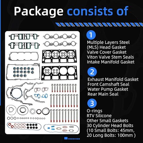 حشية رأس محرك MLS مع مجموعة الترباس ، HS26192PT-5 ، يناسب Chevy Silverado Express Suburban Tahoe ، لـ GMC Sierra Yukon XL ، ل Cadillac Escalade ، 2007-2011 ، 6.0/6.2L V8 ، ES72220 ، ES72390 in Kuwait