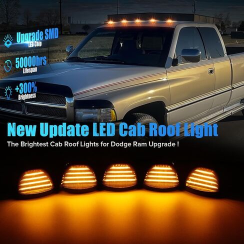 5PCS Amber Clear Lens LED Cab Roof Marker Lights Compatible with1994-1998 RAM 1500 2500 3500 Pickup Truck Roof Top Running Lights in Kuwait