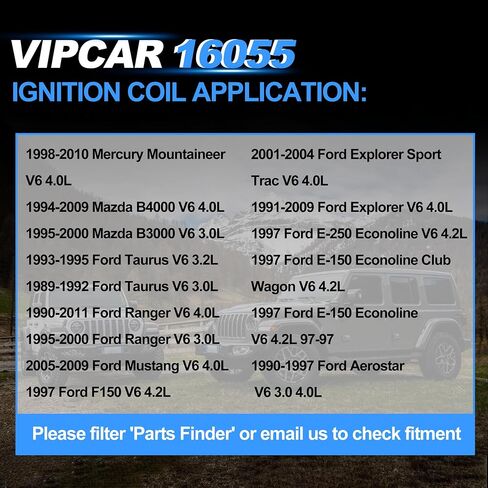 Ignition Coil Compatible with Ford 1991-2010 Explorer(Sport Trac) 4.0-V6 8th VIN: X K E, 1990-2011 Ranger 4.0L, Aerostar Mustang B3000 Taurus, 2002-08 Mountaineer 4.0L, #DGE446 FD480 in Saudi Arabia
