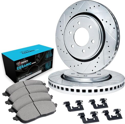 R1 Concepts Front Brake Kit For 1995-2002 Toyota 4Runner, 1995-2004 Toyota Tacoma| Drilled Slotted Brake Rotors| Ceramic Brake Pads and Rotors Kit| Hardware included in Kuwait