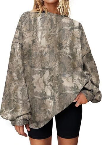 Camo Sweatshirt Women Oversized Graphic Maple Leaf Print Crewneck Sweatshirts Long Sleeve Fall Winter Camo Hoodies in Kuwait