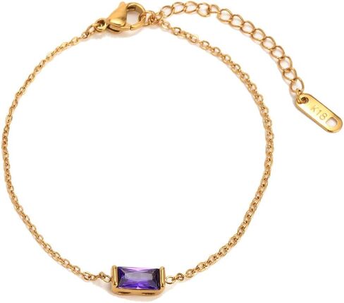 Crystal Princess قطع الأساور للنساء من التيتانيوم الصلب المستطيل Rhinestone سلسلة اليد سوار خلقت الحجر المولد قابلة للتعديل (06. لشهر يونيو (الأرجواني)) in Saudi Arabia